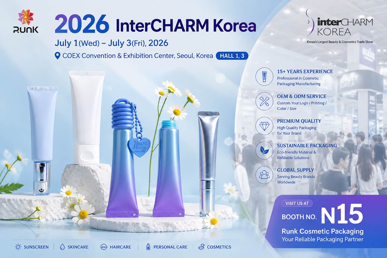 Runk Cosmetics präsentiert seine Verpackungsprodukte auf der InterCHARM Korea 2026.
